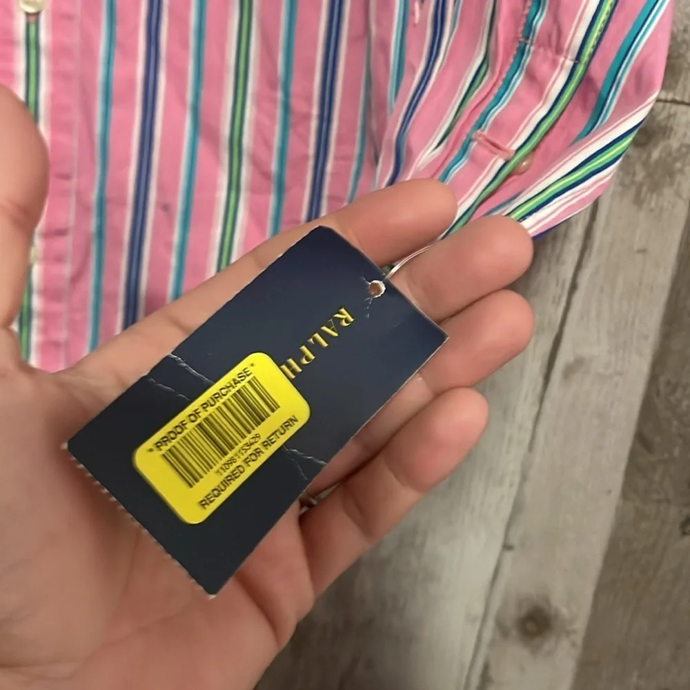 Ralph Lauren pink striped shirt long sleeves button down 3t NEW